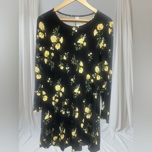 Old Navy Swing Dress Women’s Black Yellow Knit Long Sleeve Whimsigoth Sz M